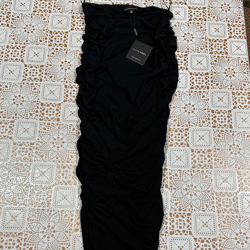 JLUXLABEL black ribbed sheer strapless dress